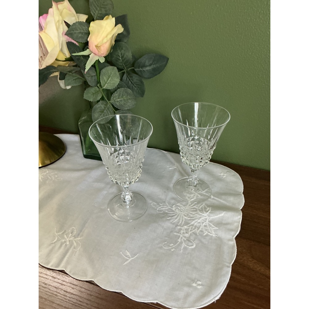 Vintage Cristal D'Arques Wine Glasses Set of 2 | French Crystal Stemware